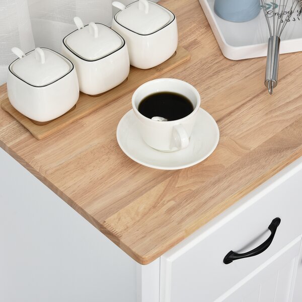HOMCOM Modern Organising Kitchen Cupboard, Wooden Storage Cabinet w/ 2 Drawers for Living & Dining Room, White Aosom UK