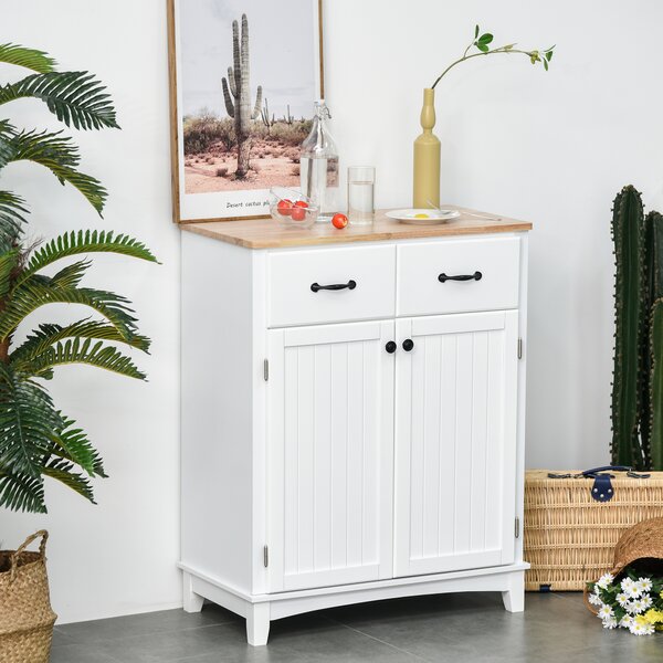 HOMCOM Modern Organising Kitchen Cupboard, Wooden Storage Cabinet w/ 2 Drawers for Living & Dining Room, White Aosom UK