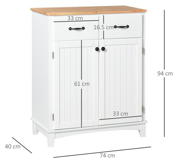 HOMCOM Modern Organising Kitchen Cupboard, Wooden Storage Cabinet w/ 2 Drawers for Living & Dining Room, White Aosom UK