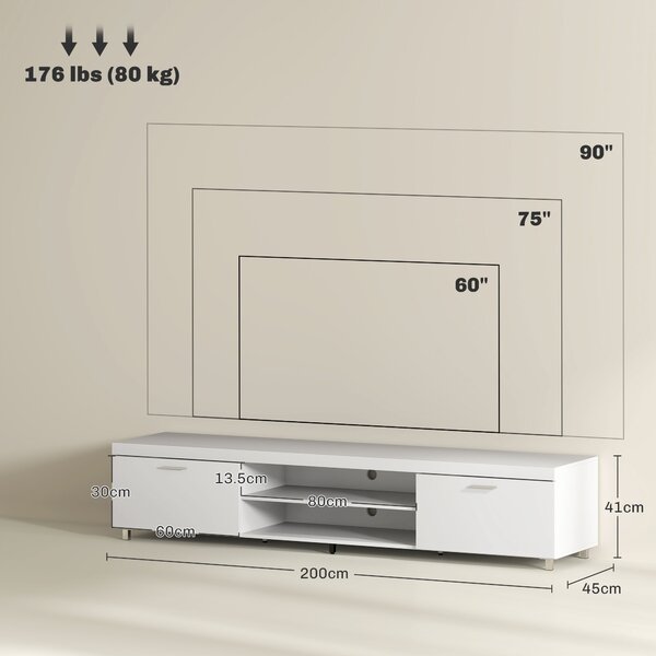 HOMCOM Modern TV unit Cabinet Entertainment Centre for TVs up to 90" w/ Cabinet Shelf for Living room Bedroom White Aosom UK