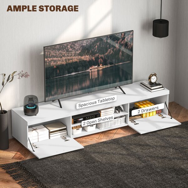 HOMCOM Modern TV unit Cabinet Entertainment Centre for TVs up to 90" w/ Cabinet Shelf for Living room Bedroom White Aosom UK