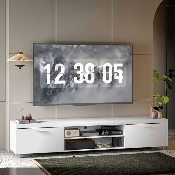 HOMCOM Modern TV unit Cabinet Entertainment Centre for TVs up to 90" w/ Cabinet Shelf for Living room Bedroom White Aosom UK