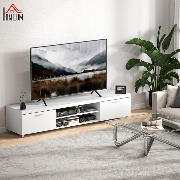 HOMCOM Modern TV unit Cabinet Entertainment Centre for TVs up to 90" w/ Cabinet Shelf for Living room Bedroom White Aosom UK