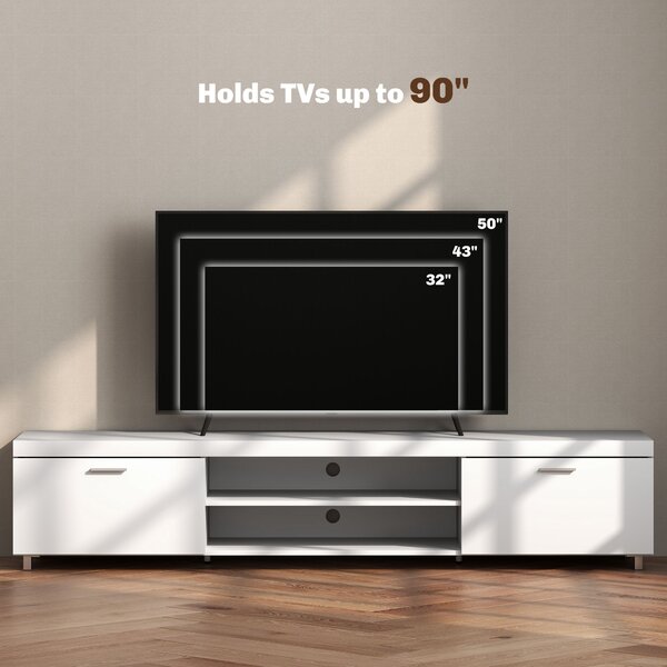 HOMCOM Modern TV unit Cabinet Entertainment Centre for TVs up to 90" w/ Cabinet Shelf for Living room Bedroom White Aosom UK
