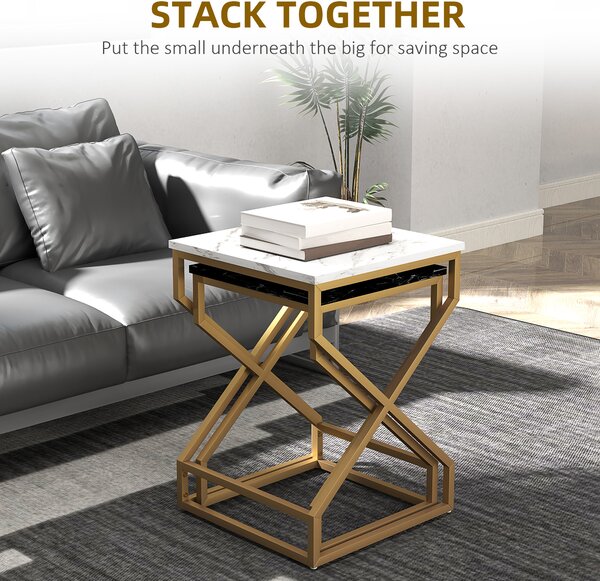 HOMCOM Set of Two Marble-Effect Nesting Tables