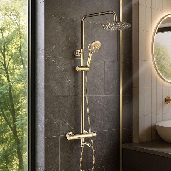 Thermostatic shower system Rea Lungo Diamond Gold