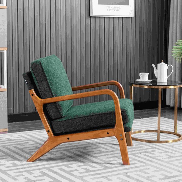 Mid-Century Modern Accent Chair with Solid Wood Frame and Soft Cushion, Armchair for Living Room, Ergonomic Design, 65x80x76 cm, Emerald Aosom.UK