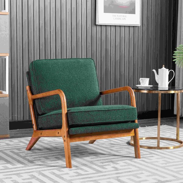 Mid-Century Modern Accent Chair with Solid Wood Frame and Soft Cushion, Armchair for Living Room, Ergonomic Design, 65x80x76 cm, Emerald Aosom.UK