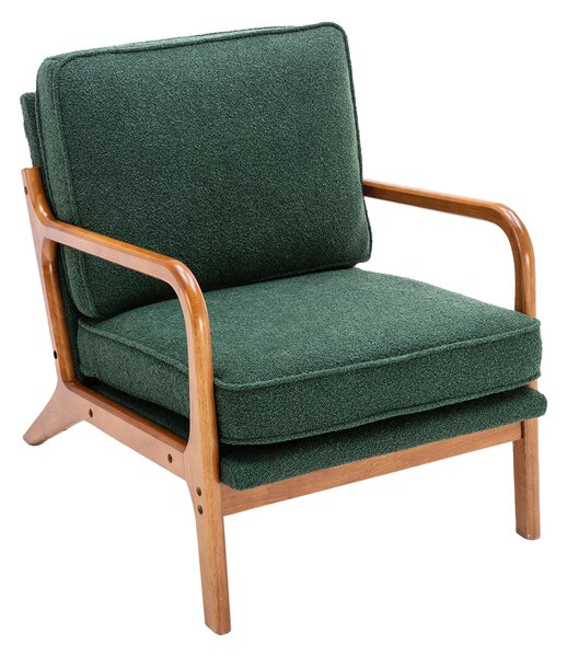 Mid-Century Modern Accent Chair with Solid Wood Frame and Soft Cushion, Armchair for Living Room, Ergonomic Design, 65x80x76 cm, Emerald Aosom.UK