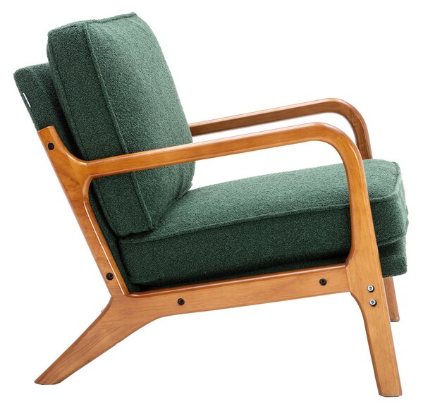 Mid-Century Modern Accent Chair with Solid Wood Frame and Soft Cushion, Armchair for Living Room, Ergonomic Design, 65x80x76 cm, Emerald Aosom.UK
