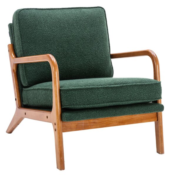 Mid-Century Modern Accent Chair with Solid Wood Frame and Soft Cushion, Armchair for Living Room, Ergonomic Design, 65x80x76 cm, Emerald Aosom.UK