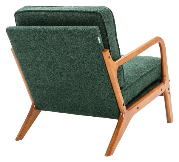 Mid-Century Modern Accent Chair with Solid Wood Frame and Soft Cushion, Armchair for Living Room, Ergonomic Design, 65x80x76 cm, Emerald Aosom.UK