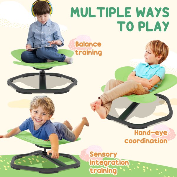AIYAPLAY Butterfly-Shaped Kids Swivel Chair, Sensory Spinning Chair for Balance and Coordination Training, Green