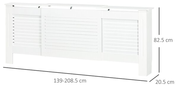 HOMCOM Set of 2 MDF Extendable Radiator Cover with Cabinet Shelving, Home Office Slatted Design, White 139-208.5L x 20.5W x 82.5H cm