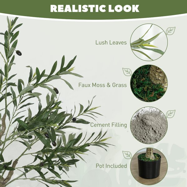 HOMCOM Set of 2 4ft/ 120cm Decorative Artificial Plant, Silk Olive Tree with 450 Leaves and 20 Olive Fruits in Pot, Fake Plant for Home, Office, Living Room, Indoor Decor
