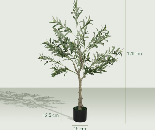 HOMCOM Set of 2 4ft/ 120cm Decorative Artificial Plant, Silk Olive Tree with 450 Leaves and 20 Olive Fruits in Pot, Fake Plant for Home, Office, Living Room, Indoor Decor