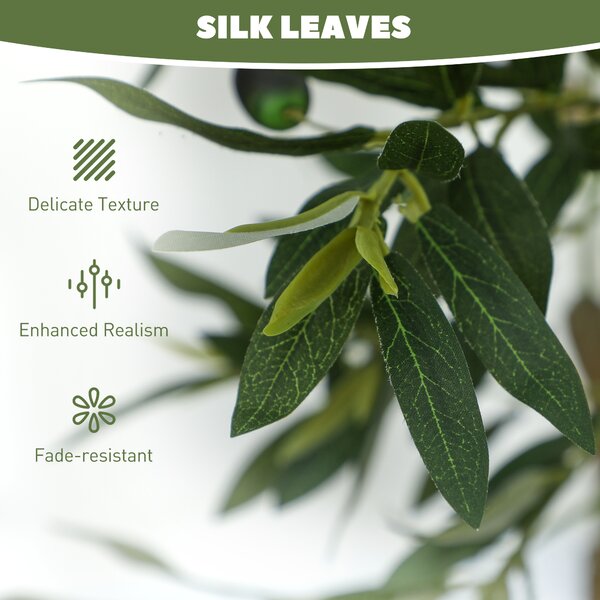 HOMCOM Set of 2 4ft/ 120cm Decorative Artificial Plant, Silk Olive Tree with 450 Leaves and 20 Olive Fruits in Pot, Fake Plant for Home, Office, Living Room, Indoor Decor