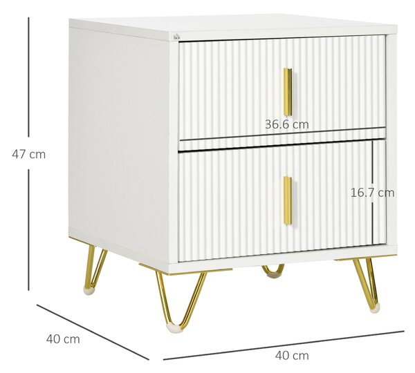 Set of 2 Elegant Chest of Two Drawers - White/Gold-Tone
