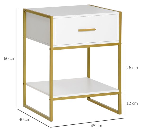 HOMCOM Bedside Table Set of 2, Modern Side Tables with Drawer and Shelf, Nightstands for Bedroom, White