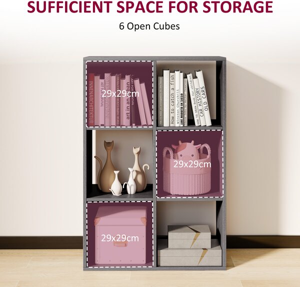 HOMCOM 6-Cube Bookshelf - Grey
