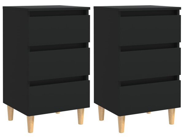 Bed Cabinets with Solid Wood Legs 2 pcs Black 40x35x69 cm