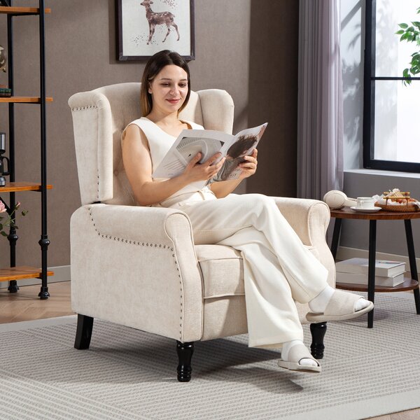 HOMCOM 150° Reclining Vintage Armchair with Footrest, Upholstered Accent Chair for Living Room or Reading Corner, Beige Aosom UK