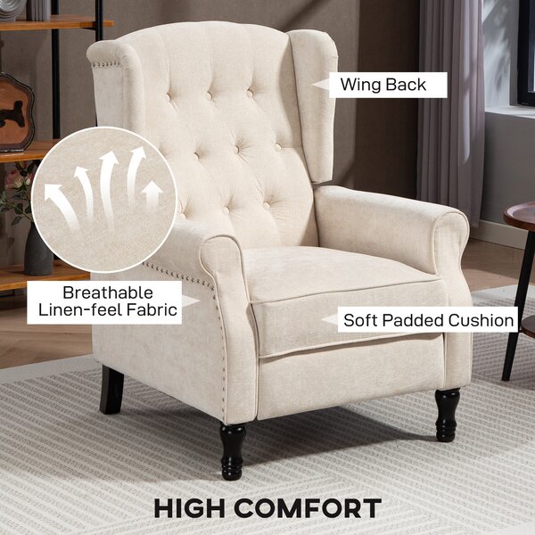 HOMCOM 150° Reclining Vintage Armchair with Footrest, Upholstered Accent Chair for Living Room or Reading Corner, Beige Aosom UK