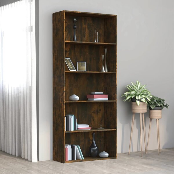 5-Tier Book Cabinet Smoked Oak 80x30x189 cm Engineered Wood