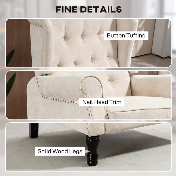 HOMCOM 150° Reclining Vintage Armchair with Footrest, Upholstered Accent Chair for Living Room or Reading Corner, Beige Aosom UK