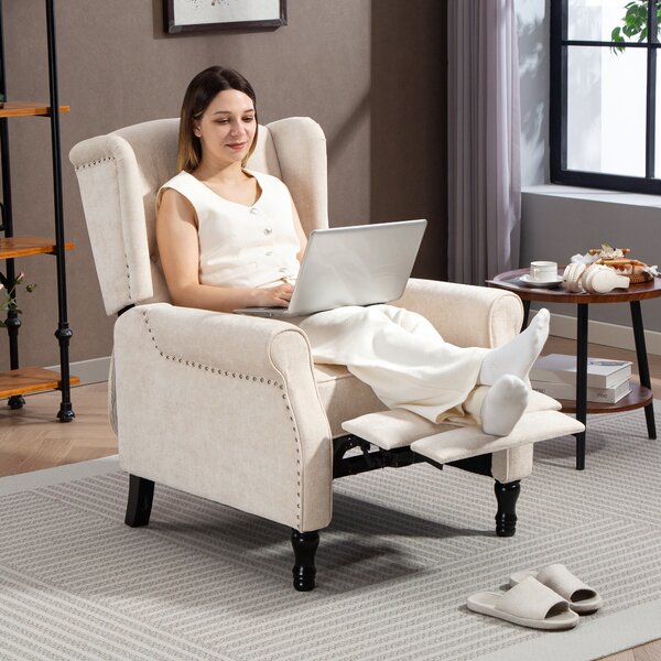 HOMCOM 150° Reclining Vintage Armchair with Footrest, Upholstered Accent Chair for Living Room or Reading Corner, Beige Aosom UK