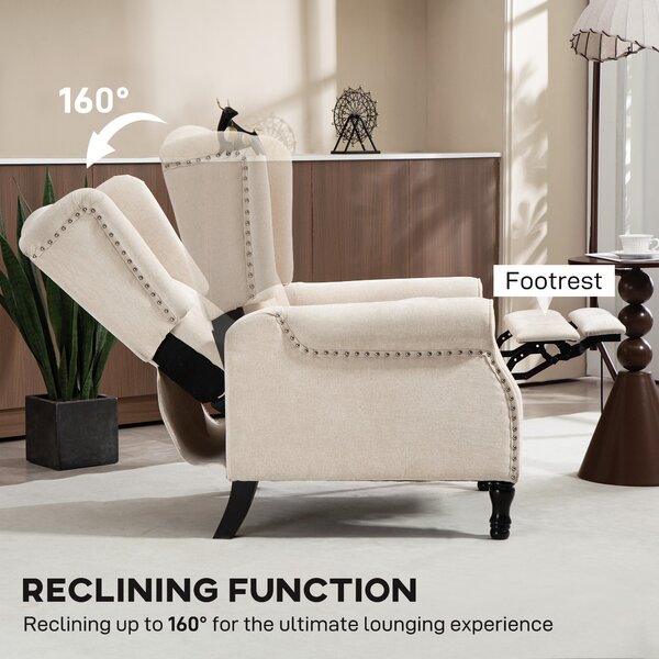 HOMCOM 150° Reclining Vintage Armchair with Footrest, Upholstered Accent Chair for Living Room or Reading Corner, Beige Aosom UK