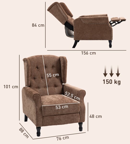 HOMCOM 150° Reclining Vintage Armchair, with footrest - Brown