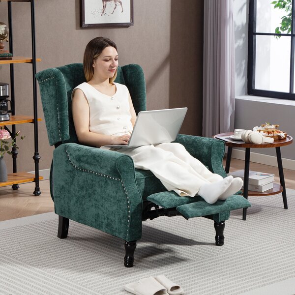 HOMCOM 150° Reclining Vintage Armchair, with footrest - Dark Green