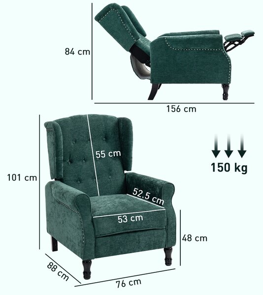 HOMCOM 150° Reclining Vintage Armchair, with footrest - Dark Green