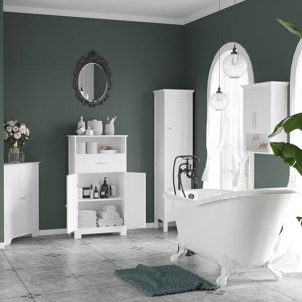 Kleankin Tall Bathroom Storage Unit, Slim Bathroom Cabinet with Adjustable Shelves and Double Door, White