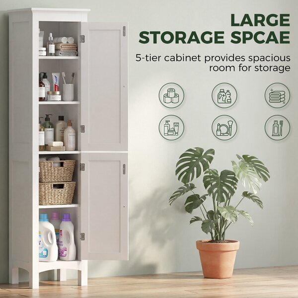 Kleankin Tall Bathroom Storage Unit, Slim Bathroom Cabinet with Adjustable Shelves and Double Door, White