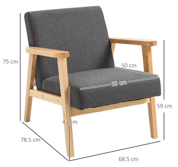 HOMCOM Set of 2 Accent Armchair, Living Room Chair, Wooden Upholstered Single Lounge Chair with Rubber Wood Legs and Padded Seat , Leisure Sofa Chair for Bedroom Office, Dark Grey