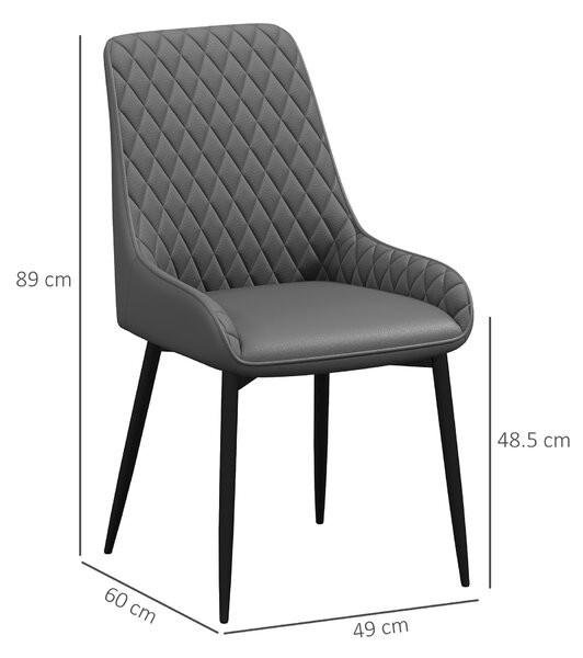 HOMCOM Set of 4 Quilted PU Leather Dining Chairs with Metal Frame 4 Legs Foot Caps Home Seating Modern Stylish Executive, Grey