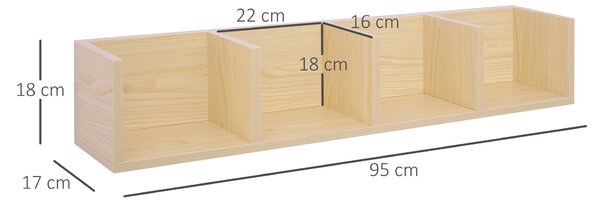 HOMCOM Wall Mount 84 CD / 56 DVD/Blu-ray/ Media Storage Rack 4 Cubes, Wooden Shelf Organiser Unit Bookcase Display, Set of 2, Natural Wood Finish
