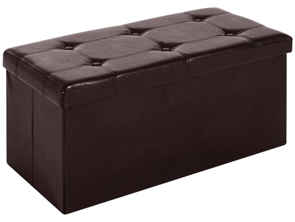 HOMCOM Folding Storage Ottoman, Faux Leather Cube Bench Seat, PU Rectangular Footrest Stool Box, Brown Aosom UK