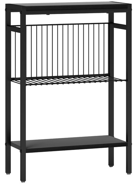 HOMCOM Steel Bedside Table, Sturdy Three Shelf Industrial Side Table with Adjustable Feet, 62.5H x 43W x 18Dcm, Maximum load 12kg, Black Aosom UK