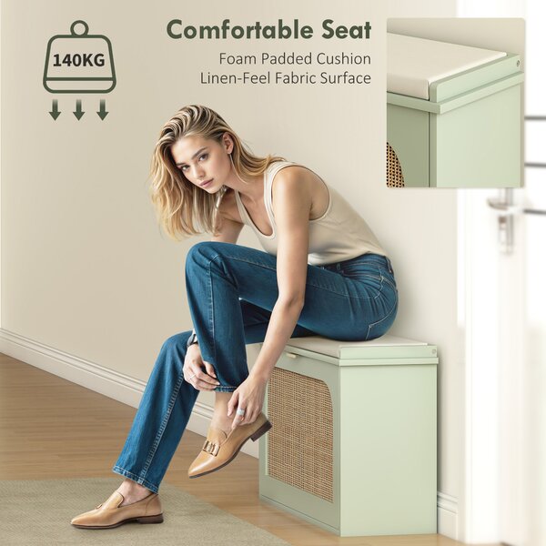 HOMCOM Hallway Shoe Storage Bench with Padded Seat & Flip Drawer, Stylish Boho Shoe Storage for Entryway, Light Green Aosom UK