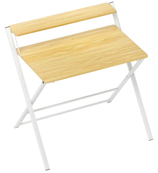 HOMCOM Compact Folding Desk for Small Spaces, Foldable Computer Desk with Storage Shelf, Ideal for Home Office, Maple Wood-effect Aosom UK