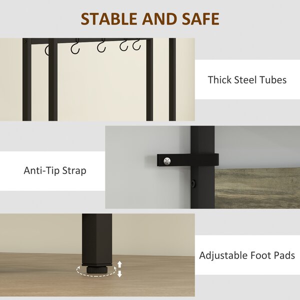 HOMCOM 5-In-1 Industrial-Style Hallway Tree - Grey/Black