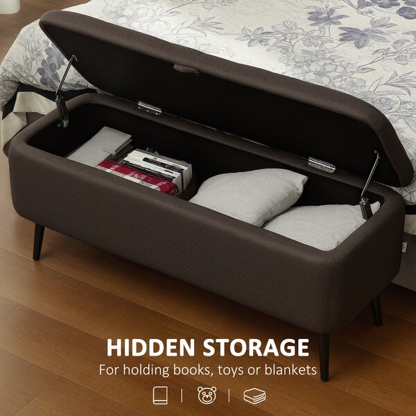 HOMCOM Linen-Look 92 x 31cm Storage Ottoman - Dark Brown