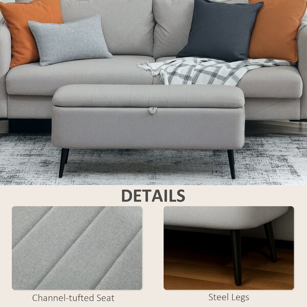 HOMCOM 92 x 31cm Linen-Look Storage Ottoman - Light Grey