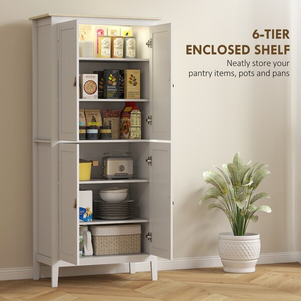 HOMCOM 176.5 cm Tall Pantry Cupboard with Motion Sensor LED Light - White