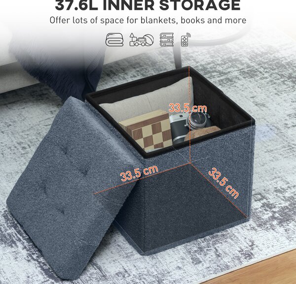 HOMCOM Foldable Sherpa Fleece Storage Ottoman - Blue