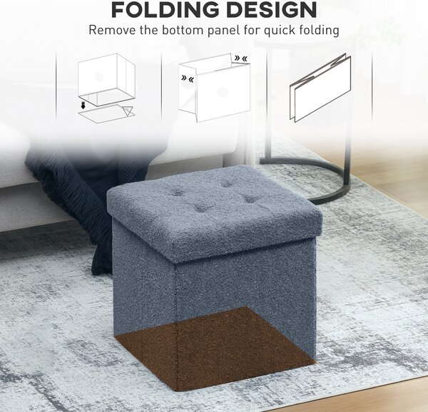 HOMCOM Foldable Sherpa Fleece Storage Ottoman - Blue