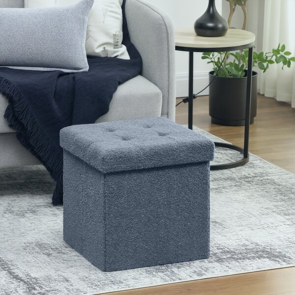 HOMCOM Foldable Sherpa Fleece Storage Ottoman - Blue